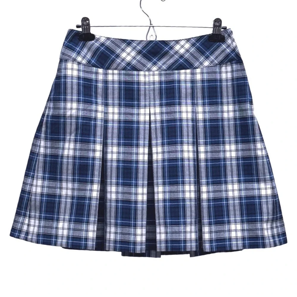 Parker Plaid Pleated Mini Skirt Blue White Preppy School Girl Size 7